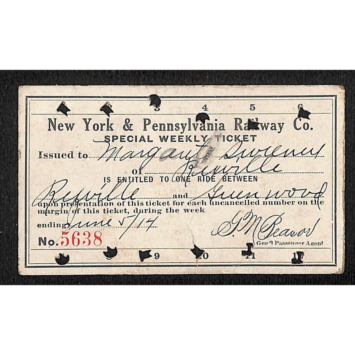 New York & Pennsylvania Ry 1914 Special Weekly Ticket Scarce #5638