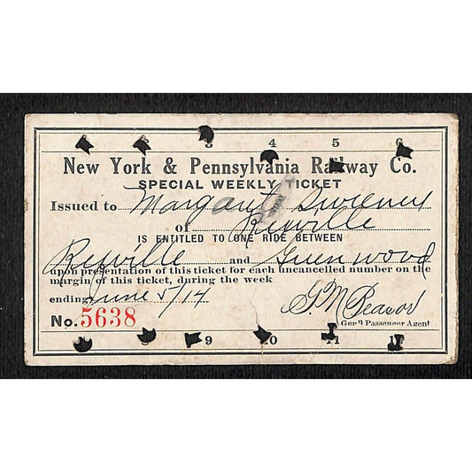 New York & Pennsylvania Ry 1914 Special Weekly Ticket Scarce #5638