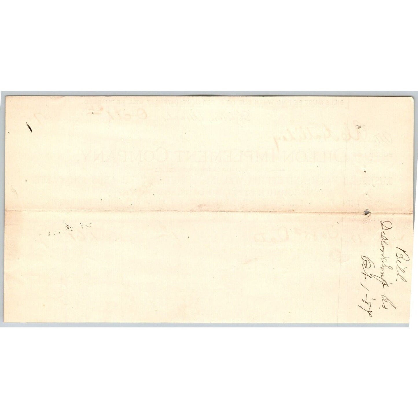 Dillon, MT Dillon Implement Co. Rushford Wagons 1887 Billhead R.C. Halliday*