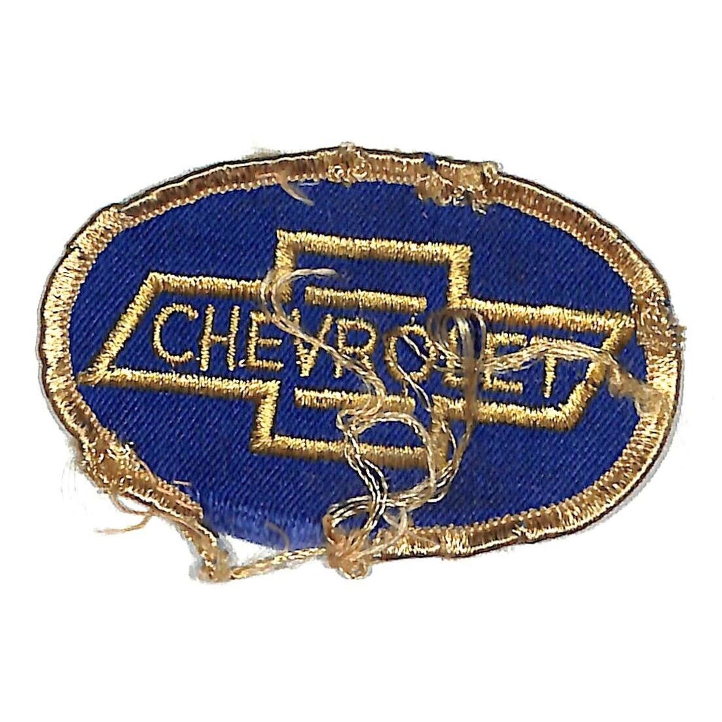 Chevrolet Blue & Gold Embroidered Patch 2" x 3" c1970's- 80's Damage