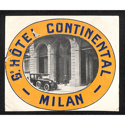 Grand Hotel Continental Milan Luggage Label Original c1920's Real Photo Scarce