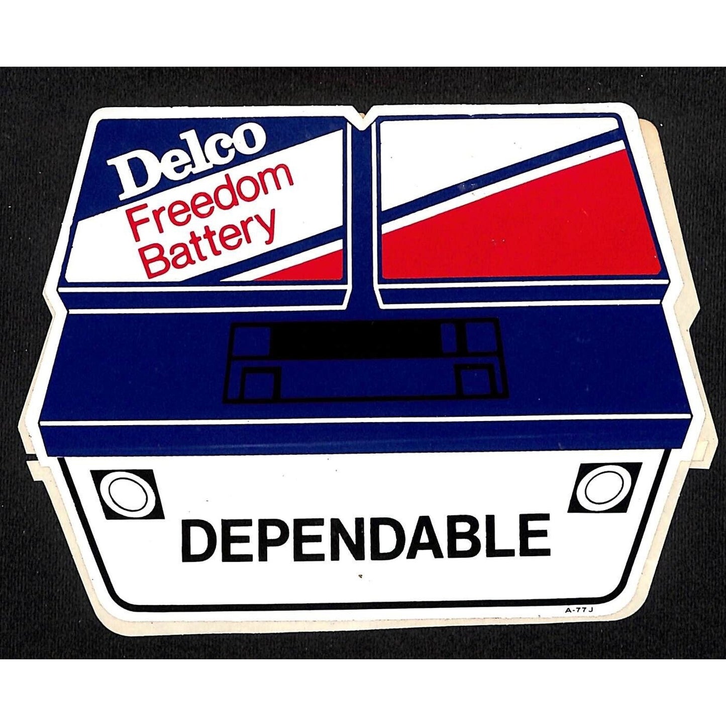 Delco Freedom Battery Vintage Original Sticker Die Cut 5" x 6 1/2" c1977 Scarce