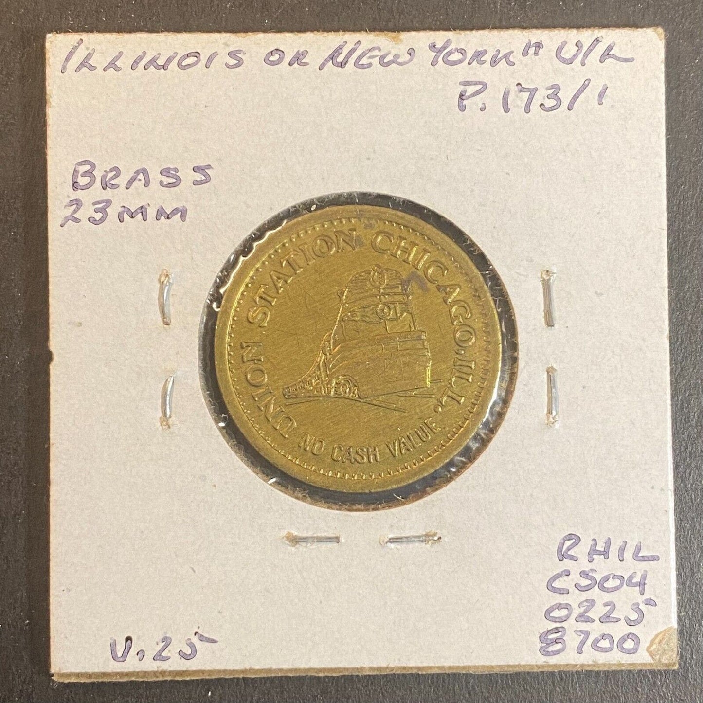 Faber Arcade Union Station Chicago Brass Token 23mm Train / Racing Dog Art VGC