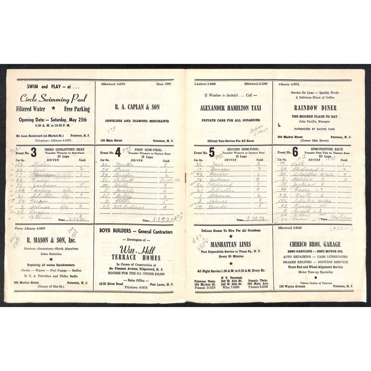 Hinchliffe Stadium Midget Auto Races 5/22/1946 Program Chet Gibbins 4pp Scarce