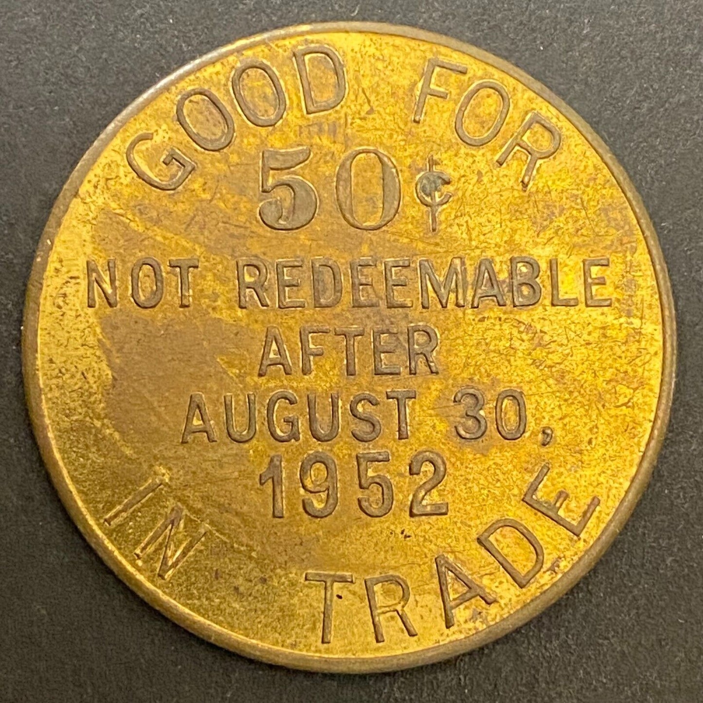Newark, Ohio Sesquicentennial 1802 - 1952 G/F 50¢ Brass Trade Token 32mm (#5)