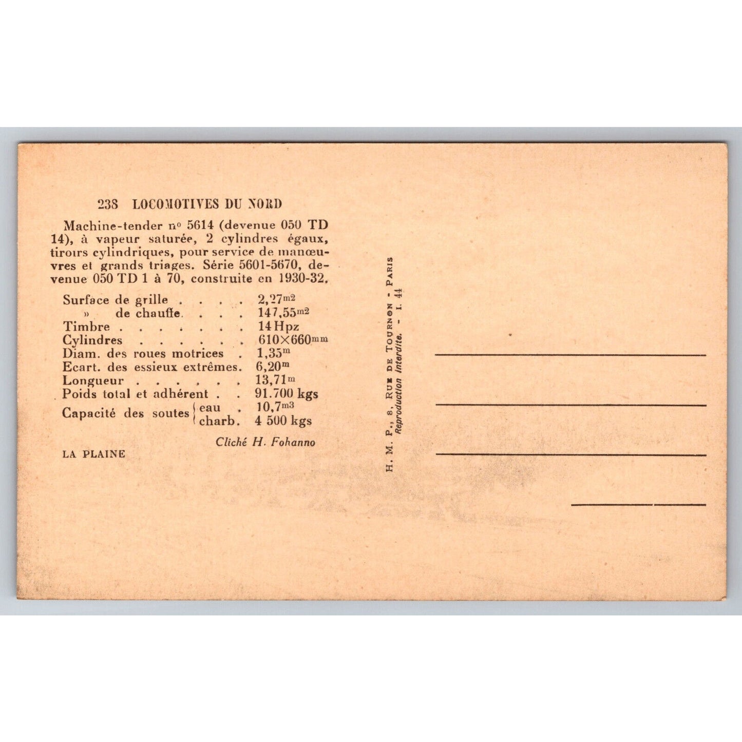French Railroad RPPC* Postcard Machine 5614 Series 5601-5670 c1930-1932 H.M.P.