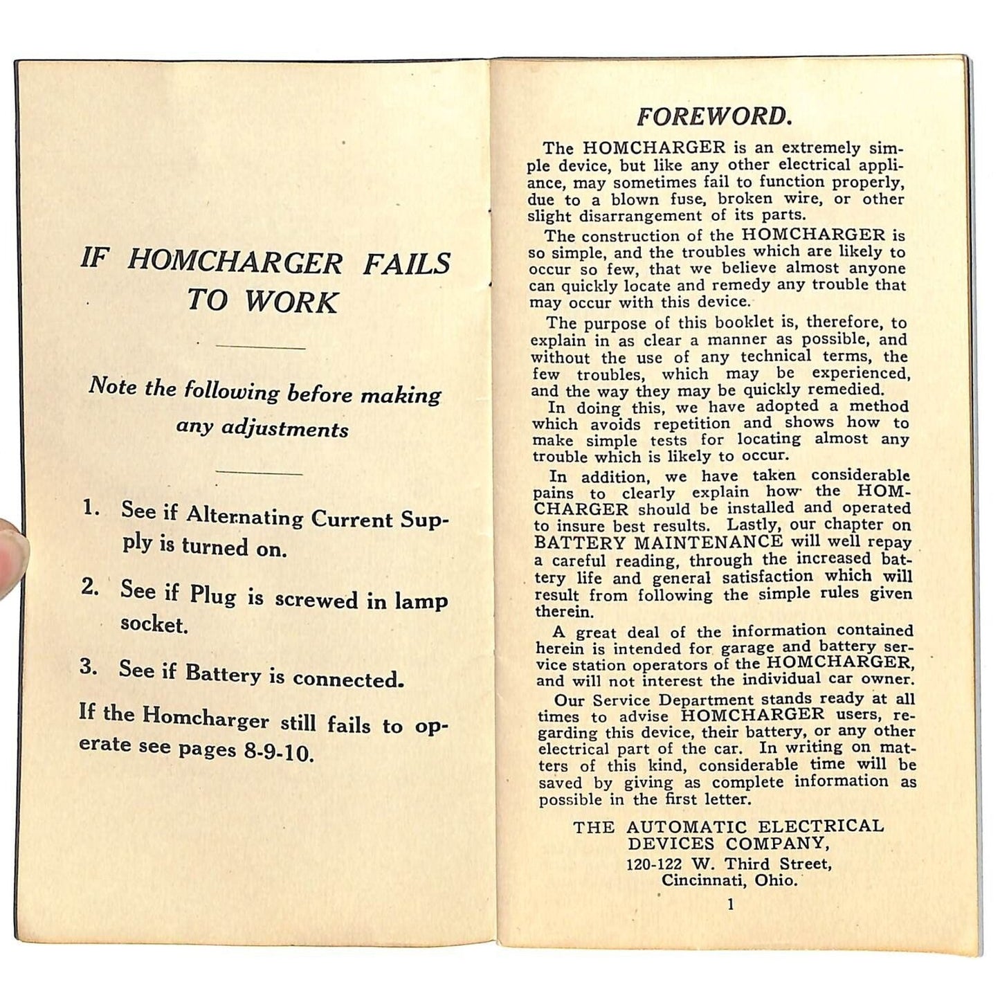 1921 Automatic Electrical Devices Co. Homcharger Instruction Booklet 27pp VGC