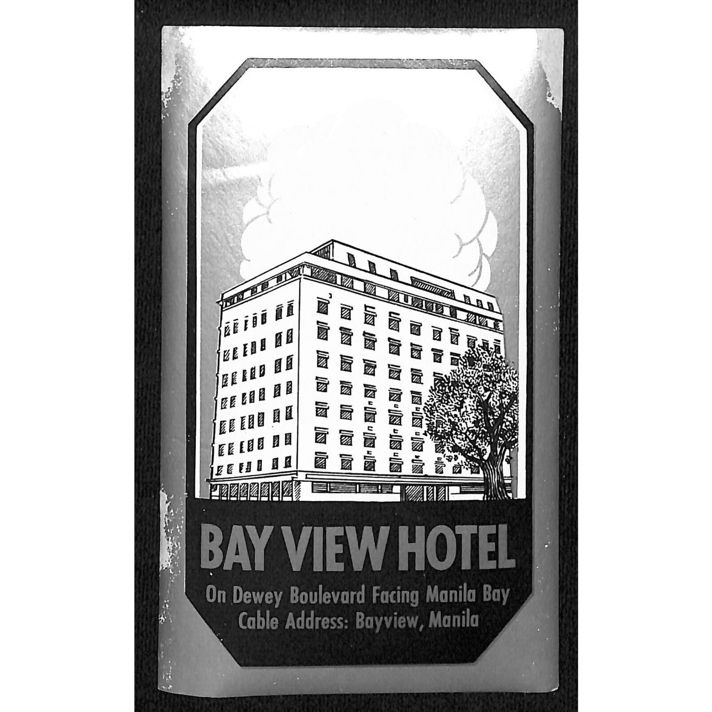 Bay View Hotel Manila / Manila Bay c1955-60's Luggage Label w/ Silver Ink (#5)