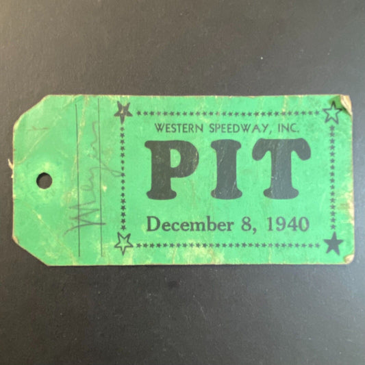 Western Speedway (Hamilton, Victoria ?) Auto Racing Pit Pass 12/8 1940 Scarce