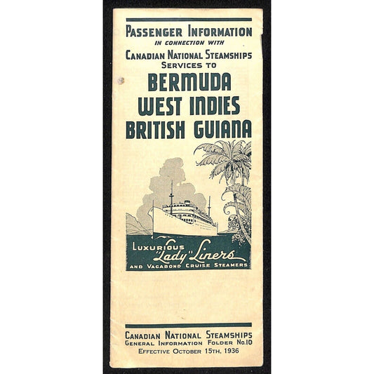 Canadian National Steamships "Lady Liners" 1936 Bermuda West Indies Brochure 15p