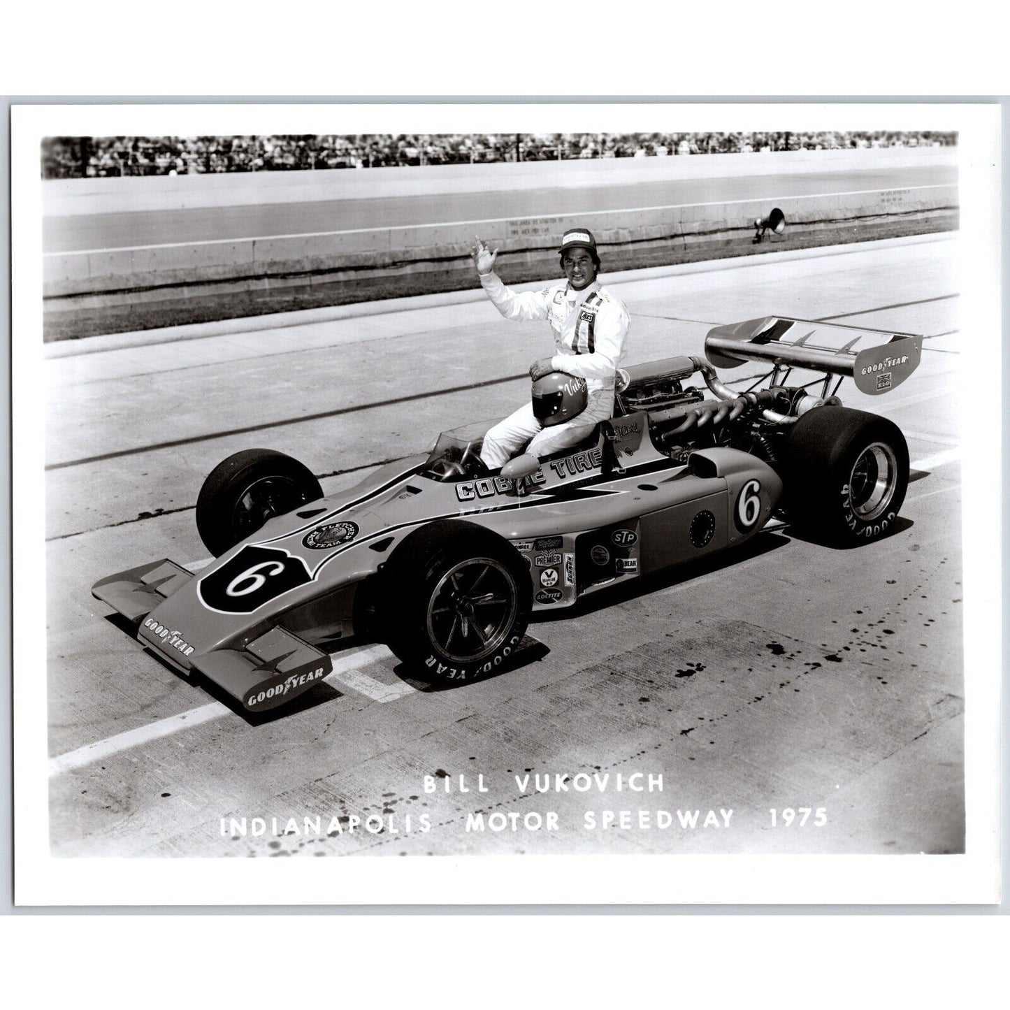 Bill Vukovich #6 1975 Indianapolis Motor Speedway 8" x 10" Photo IMS Stamp VGC