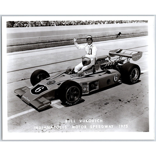 Bill Vukovich #6 1975 Indianapolis Motor Speedway 8" x 10" Photo IMS Stamp VGC