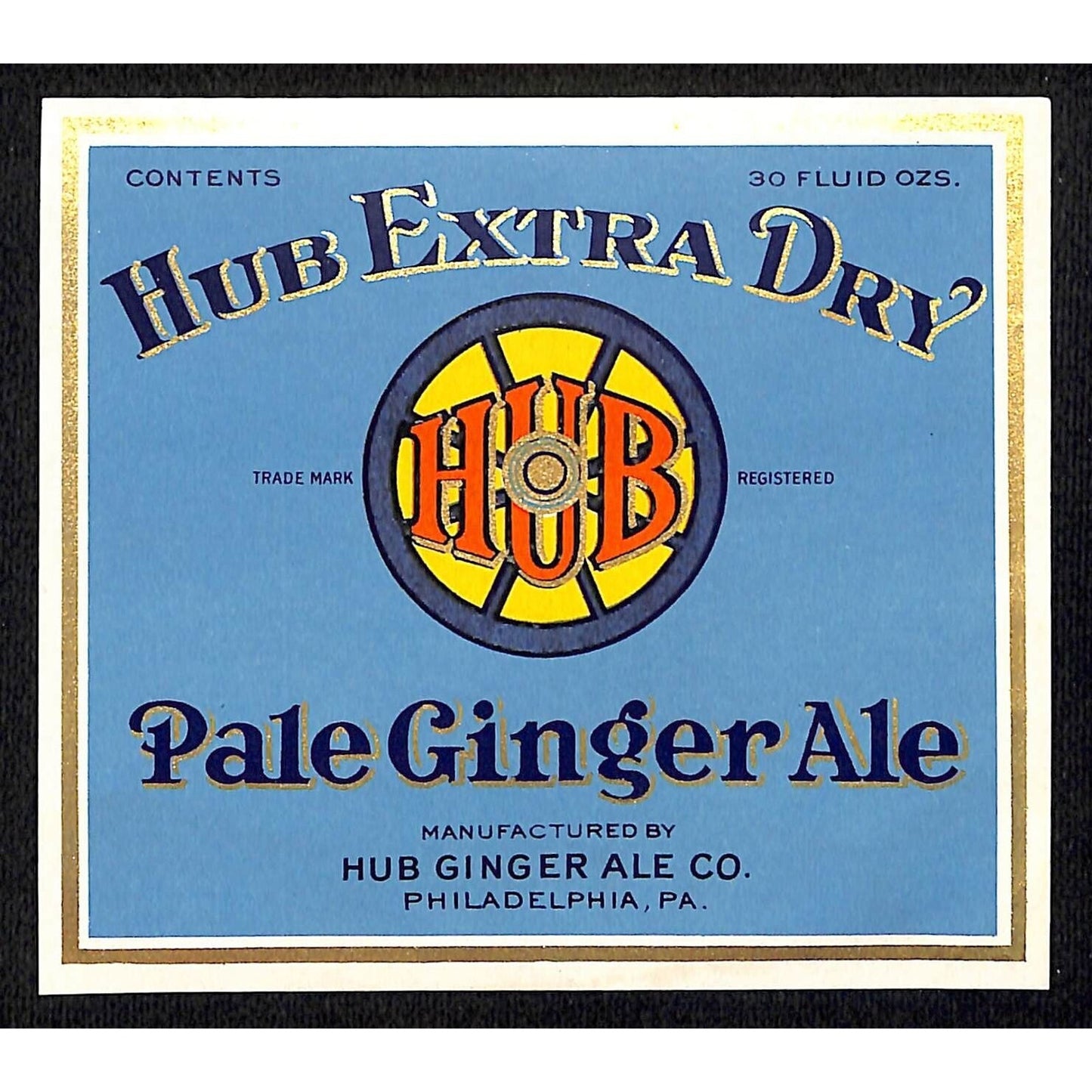 Hub Ginger Ale Soda Label Philadelphia c1930's-40's Scarce Wooden Wheel Art
