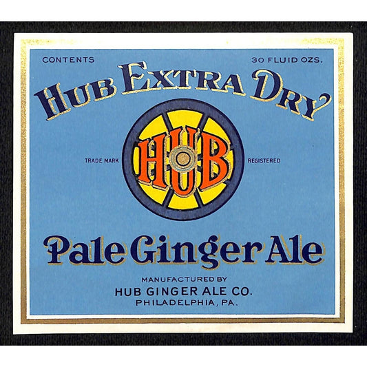 Hub Ginger Ale Soda Label Philadelphia c1930's-40's Scarce Wooden Wheel Art