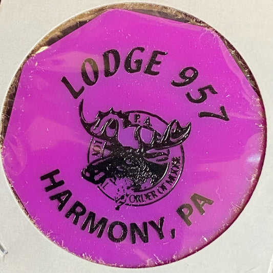 Harmony, PA Moose Lodge 957 c1970's-80's Plastic Happy Hour w/ Glass Token
