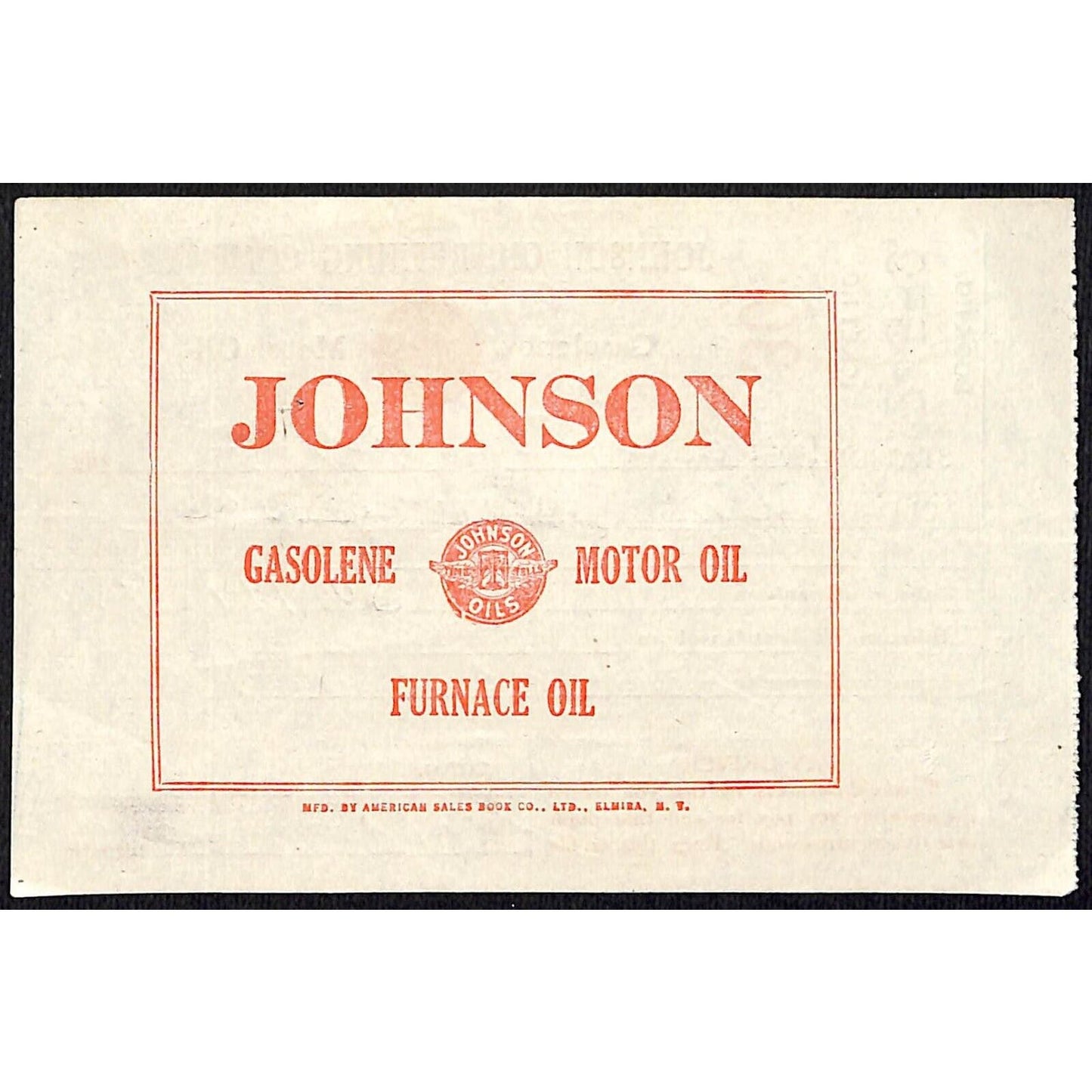Johnson Oils Gasoline Kerosene 1926 W H Thompson Melvin IL Station Receipt #30