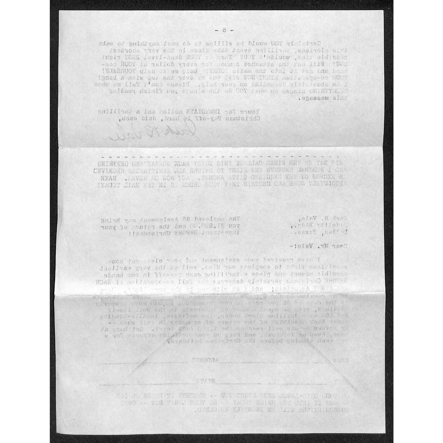 Jack R. Vale Dallas 1934 Oil Investment Scheme ? Promotion Letter 5pp