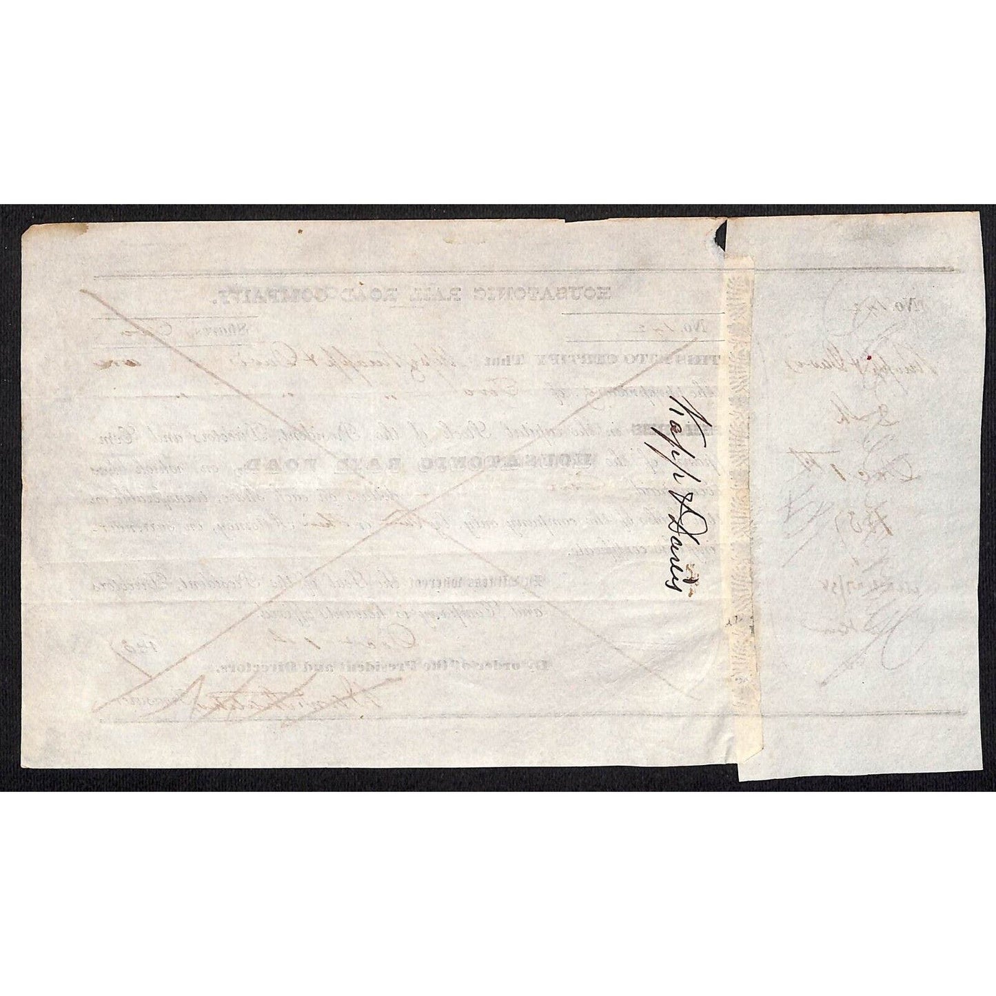 Housatonic Rail Road (CT) 1837 Stock Certificate Knapp & Davis (New Milford ?)