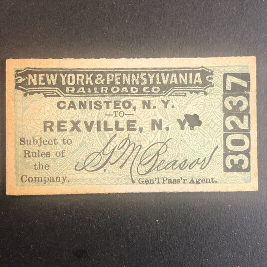 New York & Pennsylvania Railroad July 16 1917 Rexville, NY Ticket #30237