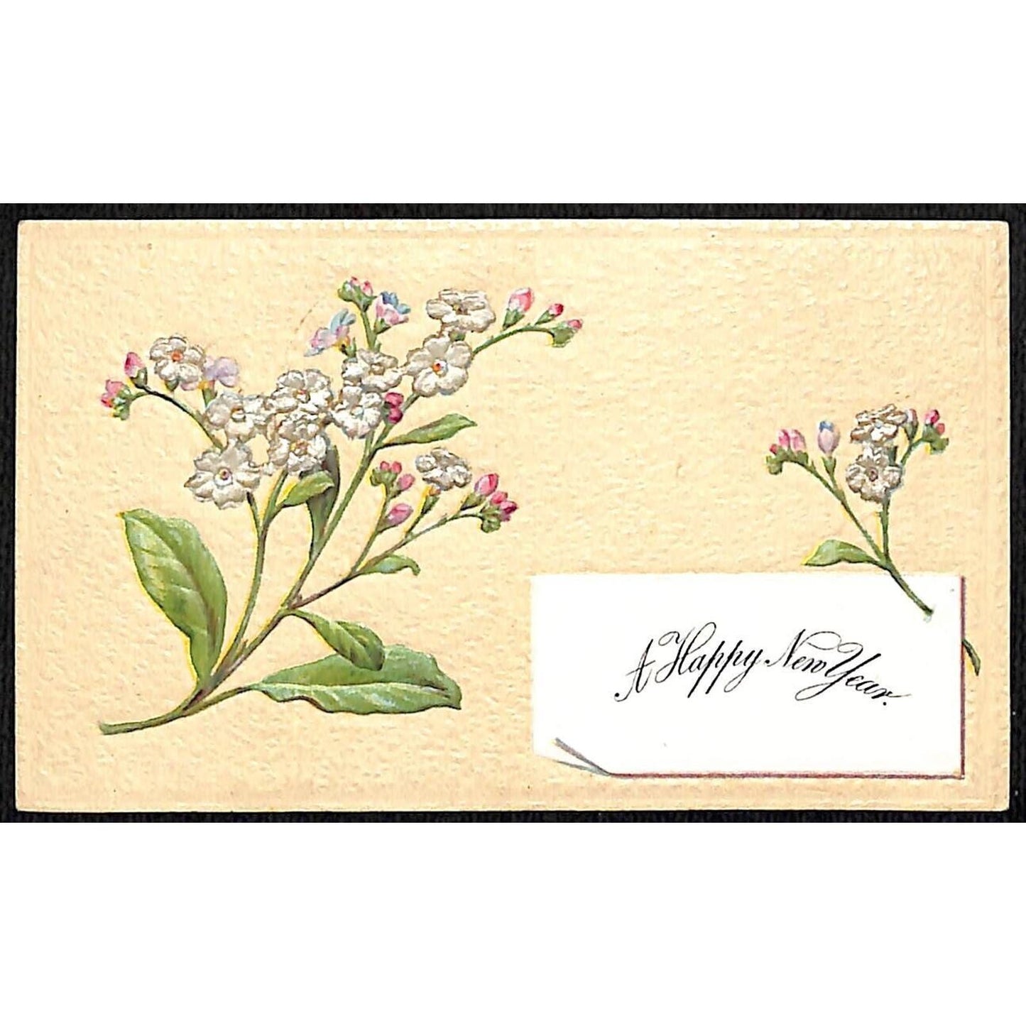 A Happy New Year Victorian Holiday Greeting Card Reverse Embossed Floral