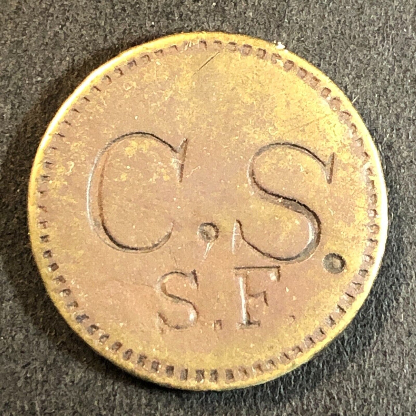 C.S. / S.F. San Fran (Callaghan & Scanlon ?) G/F 1 Drink Trade Token 21mm c1909