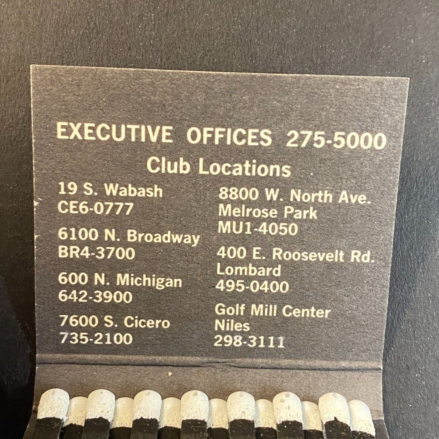 Millionaires' Club Chicago Locations c1960's-73 Full Matchbook Scarce