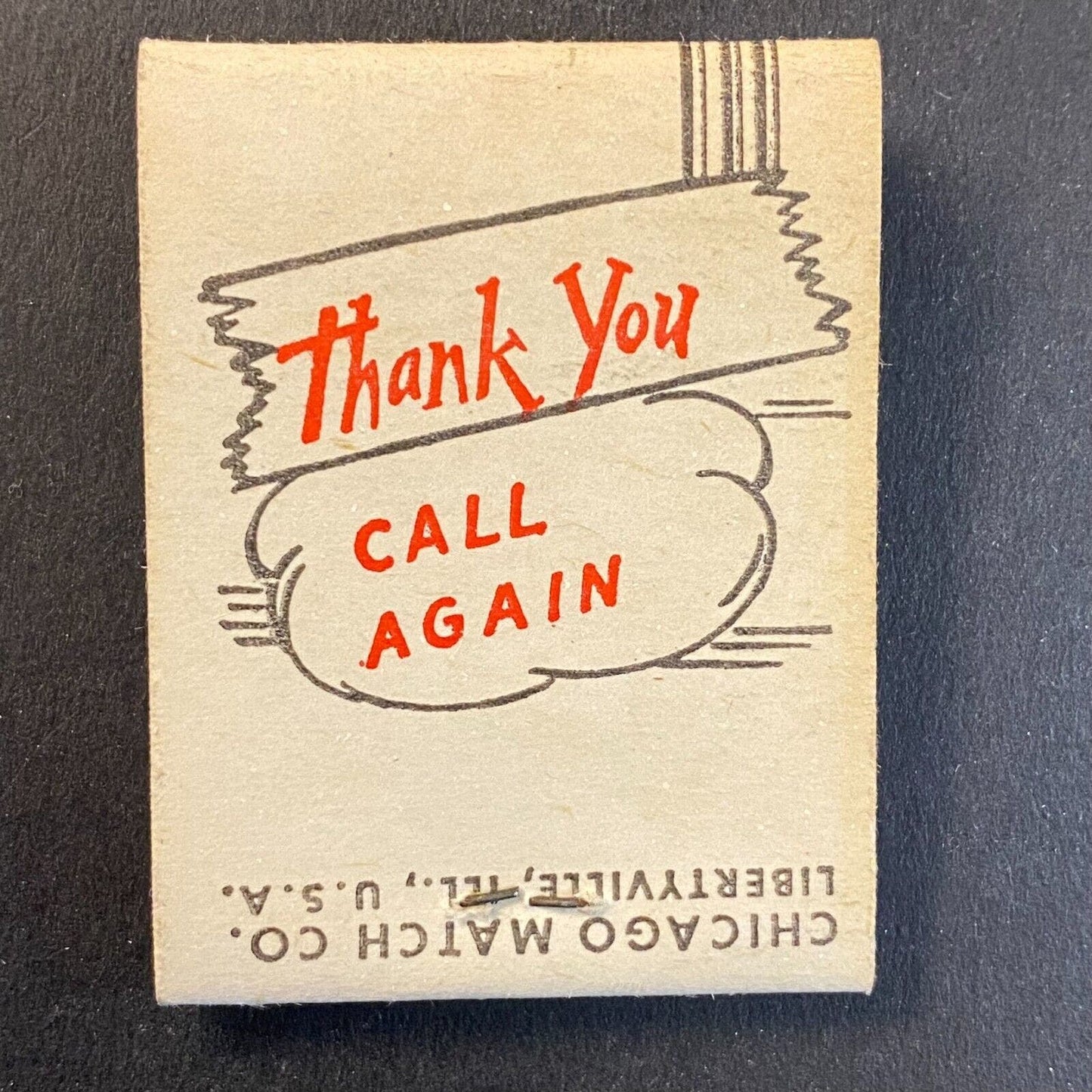 Thank You - Call Again c1950's Full Matchbook VGC