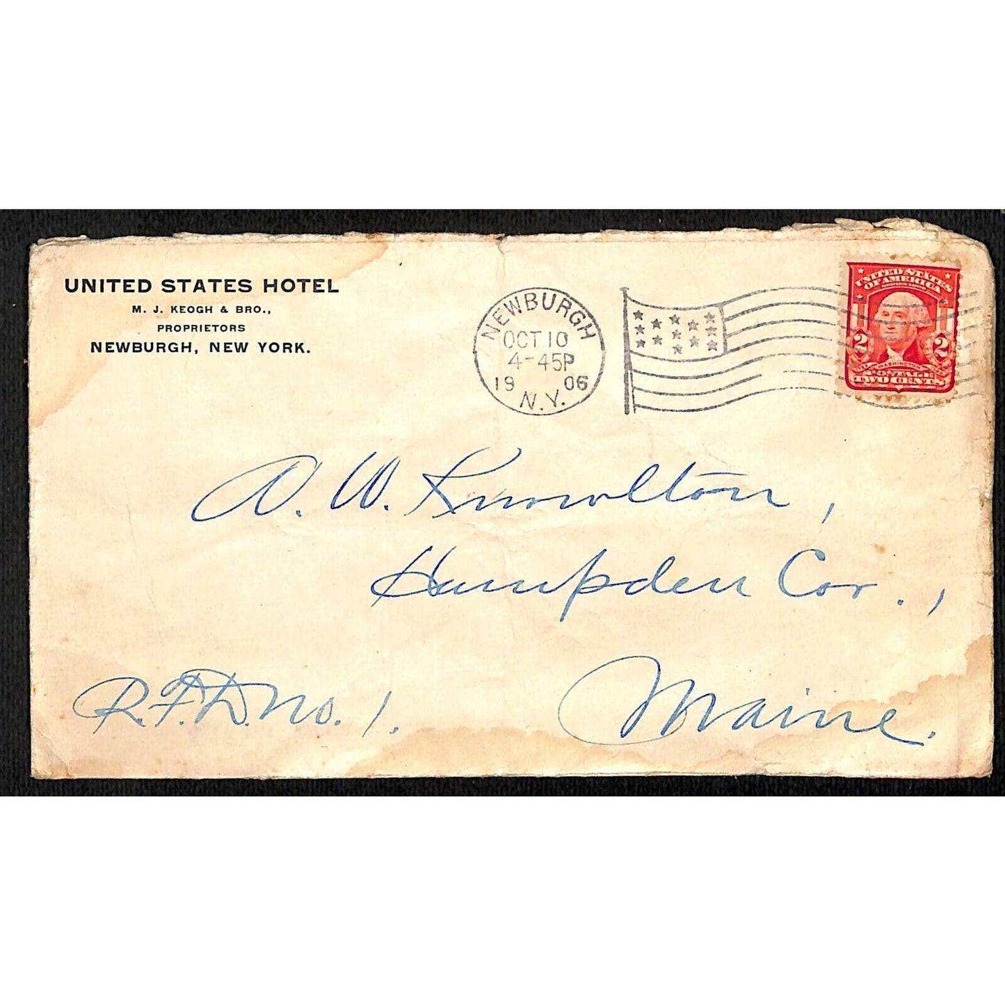 Newburgh Hotel New York M.J. Keogh & Bro. 1906 Advertising Cover Envelope