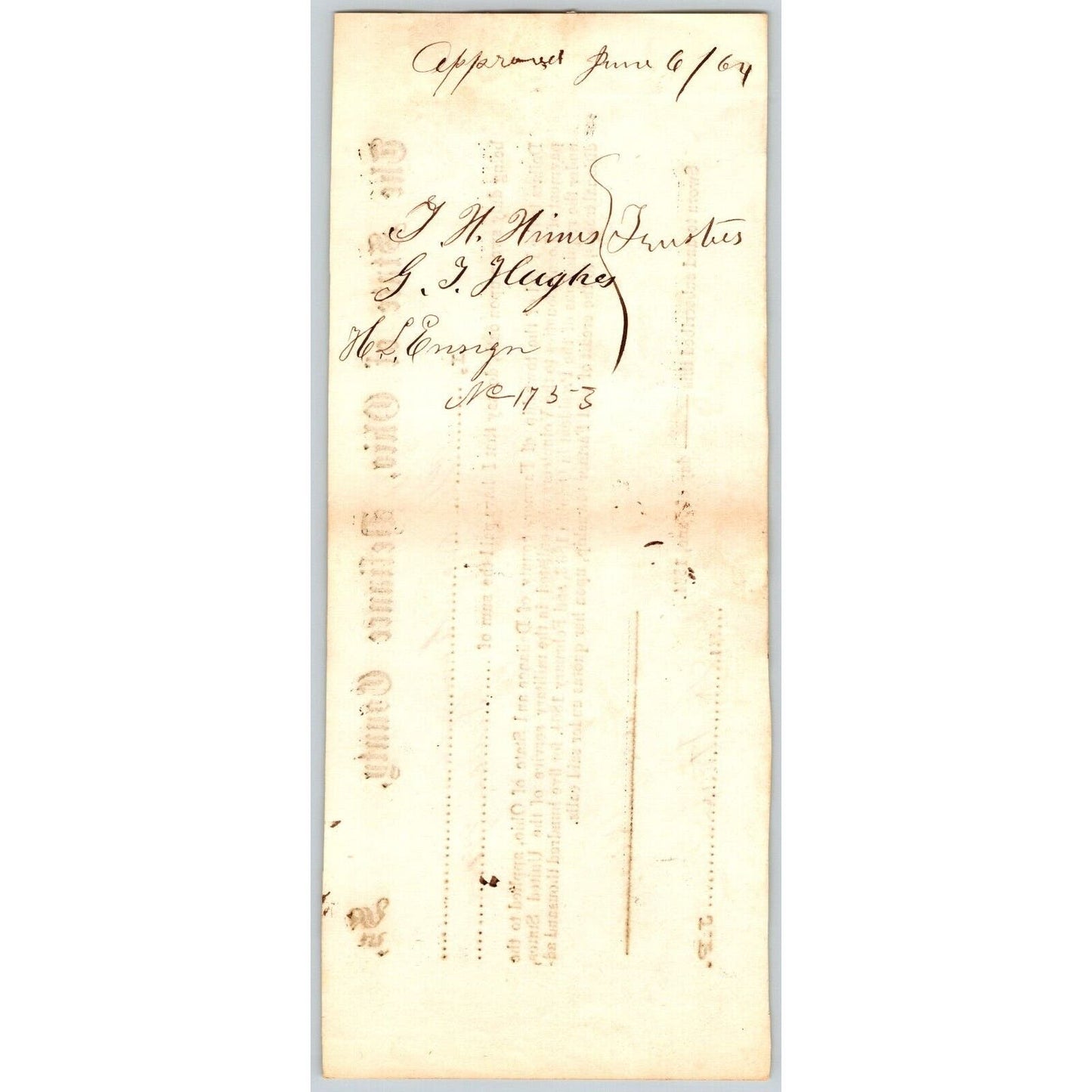 Civil War Farmer Township, OH Defiance 1864 Bounty Receipt - Peter Ringer