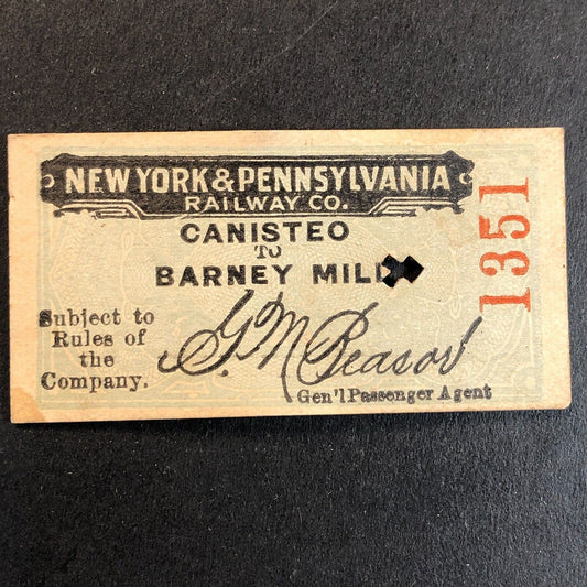 New York & Pennsylvania Railroad July 26 1917 Barney Mill Ticket #1351
