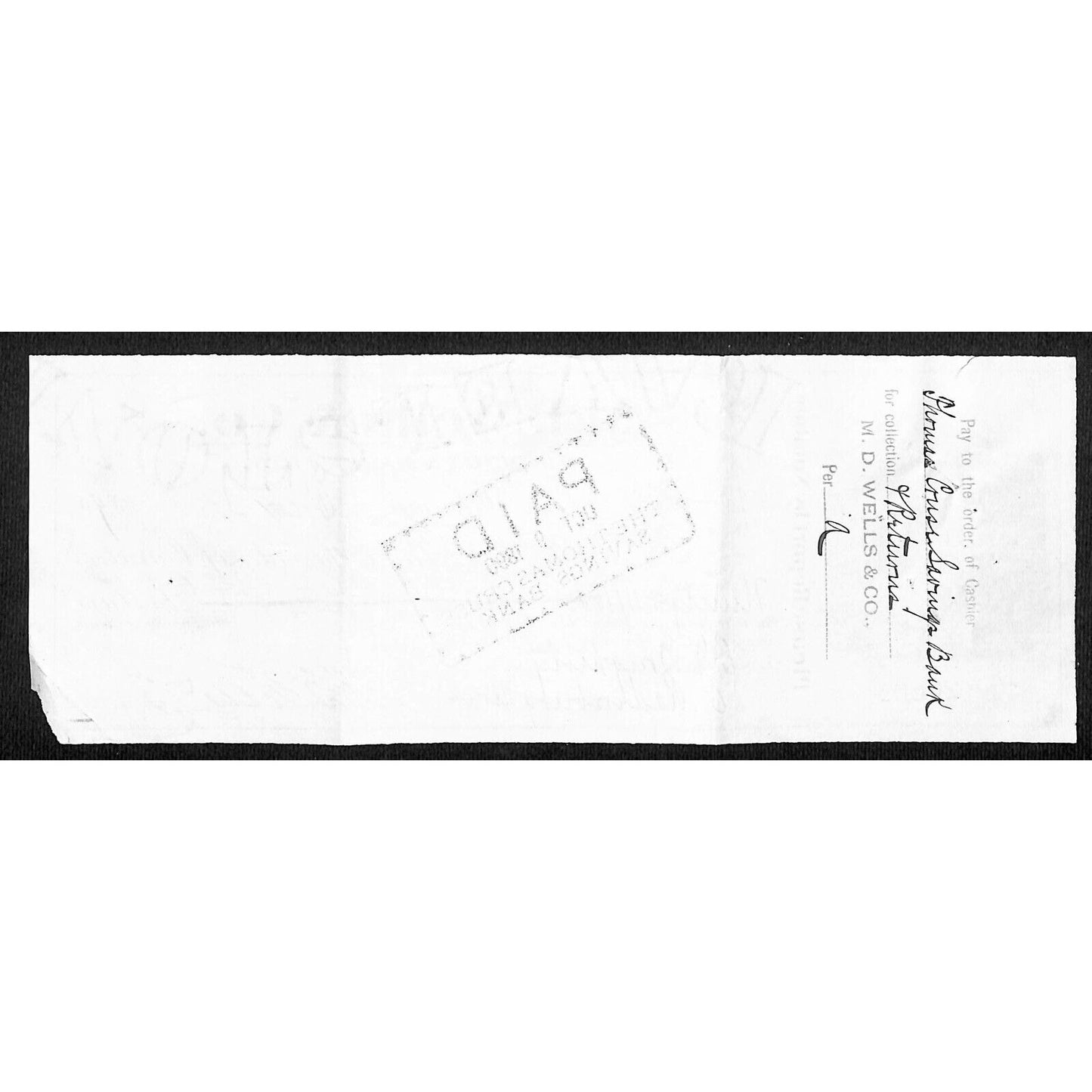 M.D. Wells & Co. (Boots and Shoes) Chicago 1890 Thomas Cruse Savings Bank Check