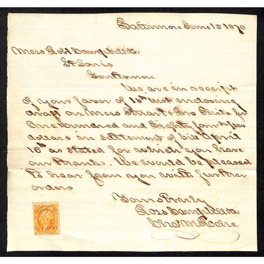 1870 Hand Written Receipt Ross Campbell / Chas. M. Roche w/ Tax Stamp