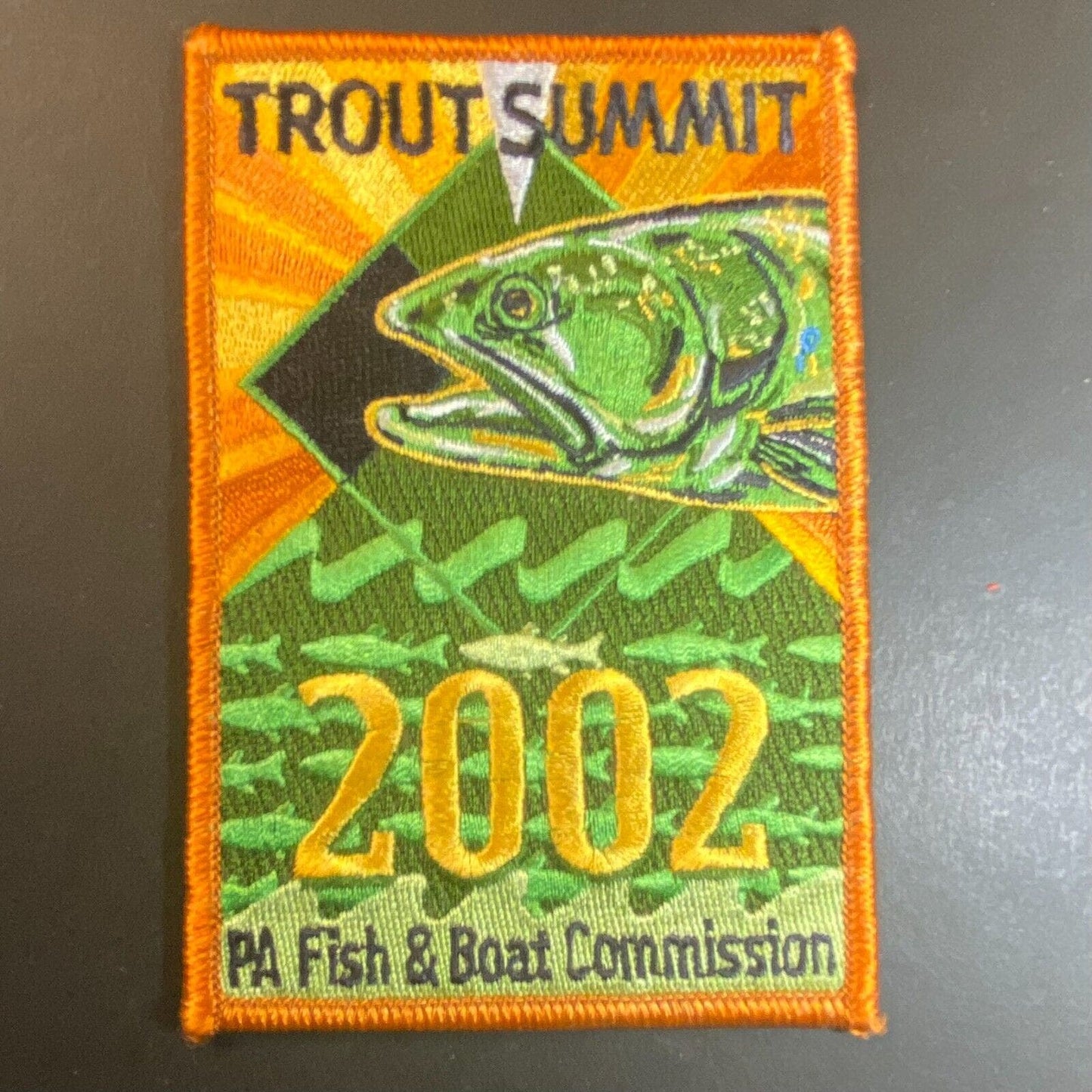 2002 Trout Summit PA Fish & Boat Commission Embroidered Patch 3" x 4 3/8" Scarce