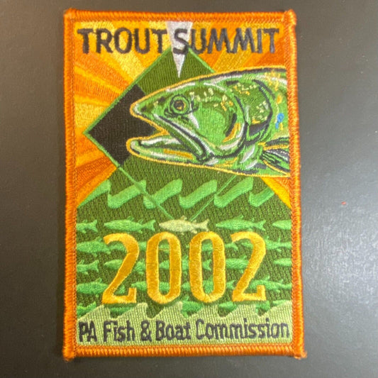 2002 Trout Summit PA Fish & Boat Commission Embroidered Patch 3" x 4 3/8" Scarce