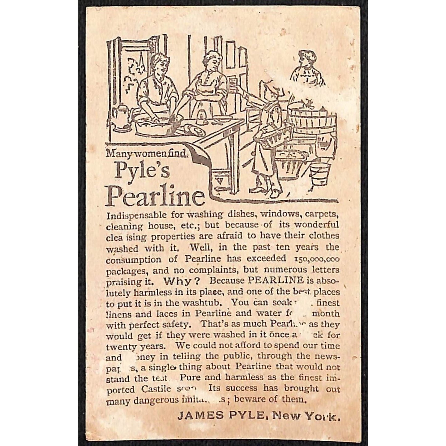 James Pyle's Pearline Victorian Trade Card "Stolen Kiss" Boy Kisses Girl
