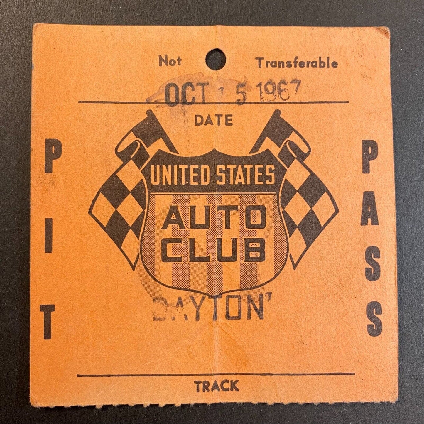 USAC 1967 Pit Pass Dayton Oct 5, 1967 VGC