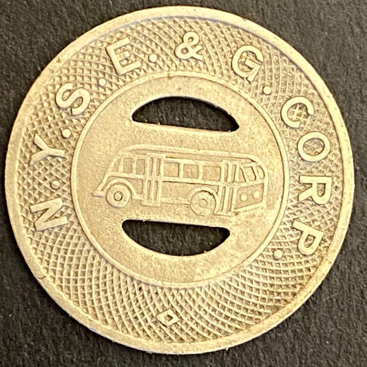 N.Y.S.E. & G. Corp G/F One Fare Elmira Transit Token c1944 21mm (#4)