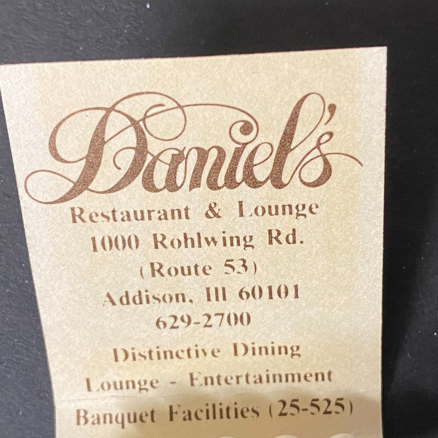 Daniels Restaurant Addison, IL Full Matchbook Scarce c1968-74