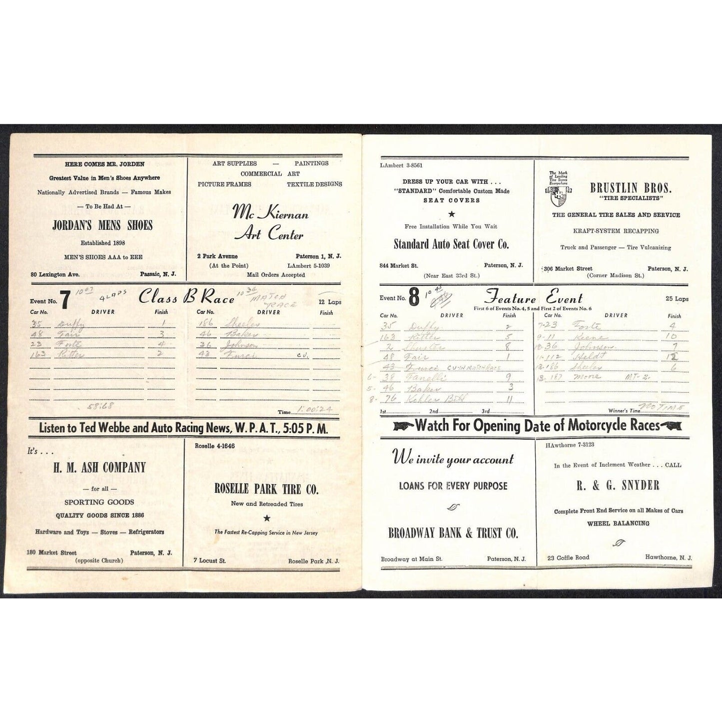 Hinchliffe Stadium Midget Auto Races 5/29/1946 Program Chet Gibbins 4pp Scarce