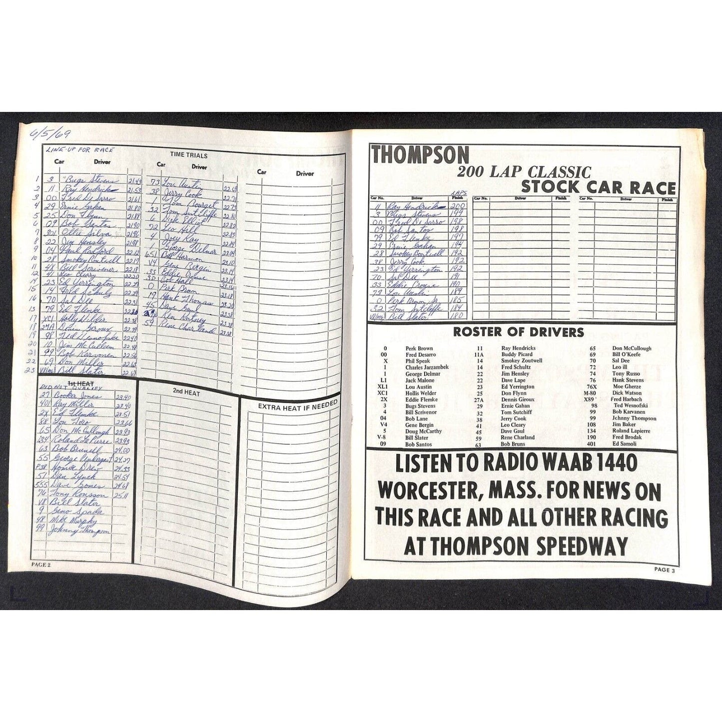 Thompson Speedway CT 1969 NASCAR 200 Lap Stock Car Race Program Richard Petty