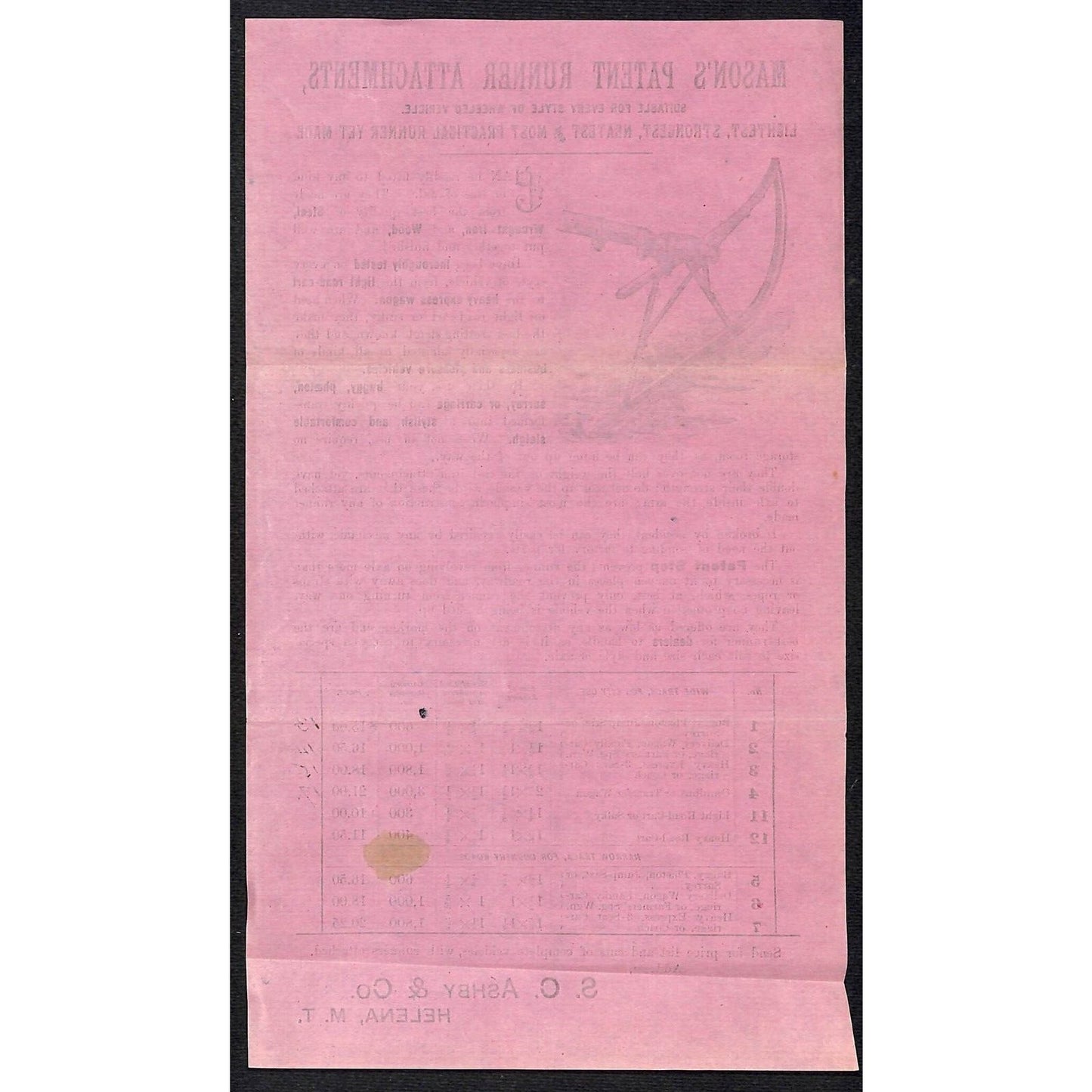 Mason's Patent Runner Attachments Wagon Buggy c1886 Whsle Price Sheet Scarce