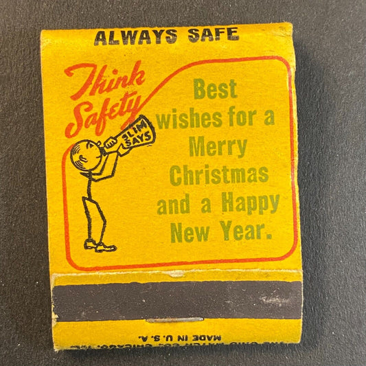 Milwaukee Road Larry J. Benson* Safety First Merry Christmas c1940's Matchbook