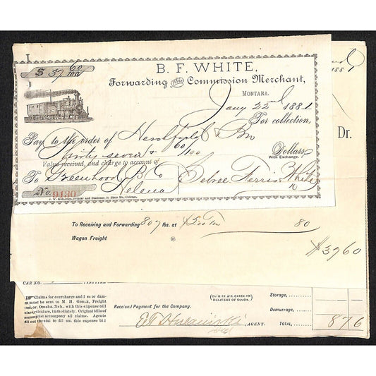 Group of 4 1880-81 Dillon, MT Bank Check Freight Receipt union Pacific Waybills
