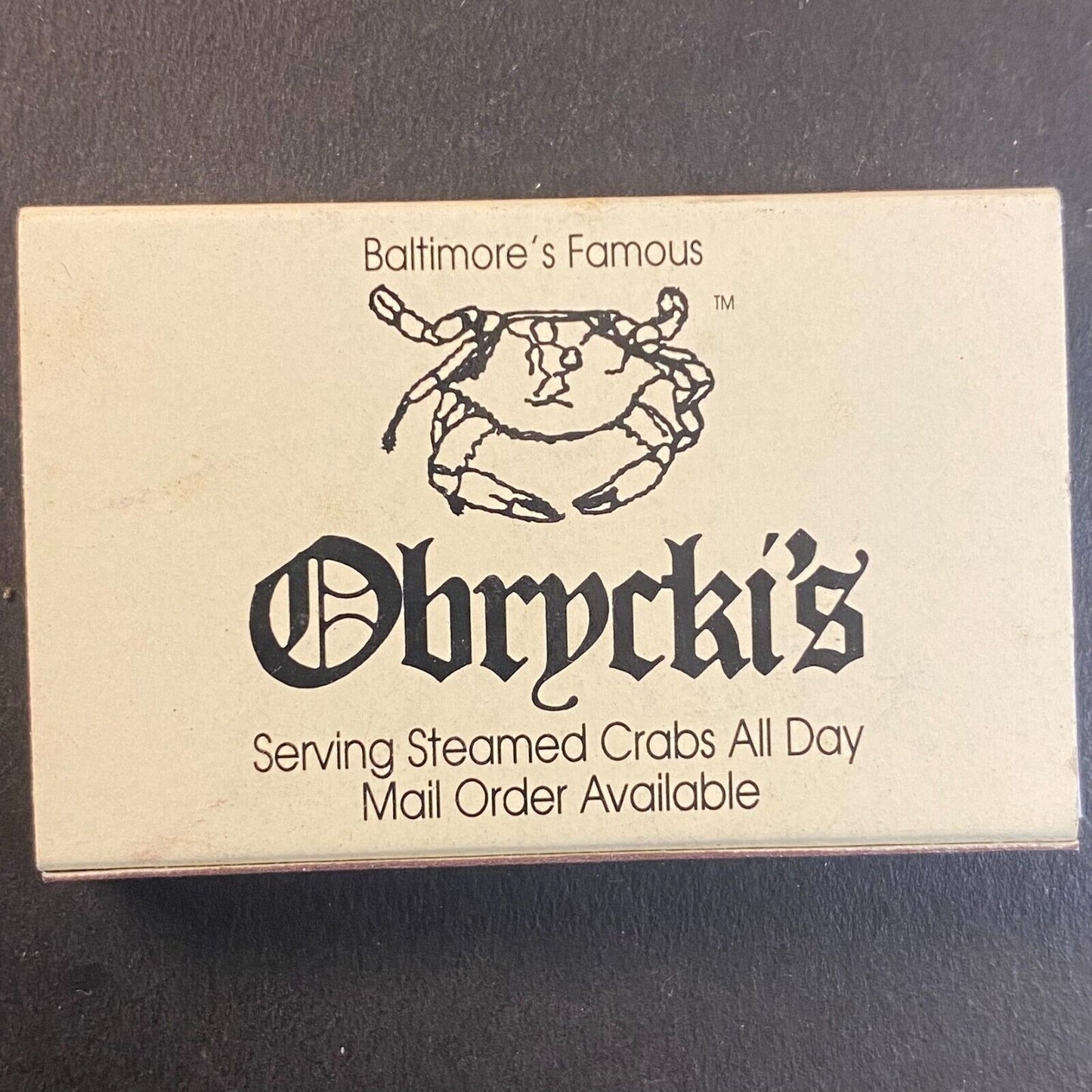 Baltimore's Famous Obrycki's Seafood Restaurant Vintage Matchbox Scarce VGC