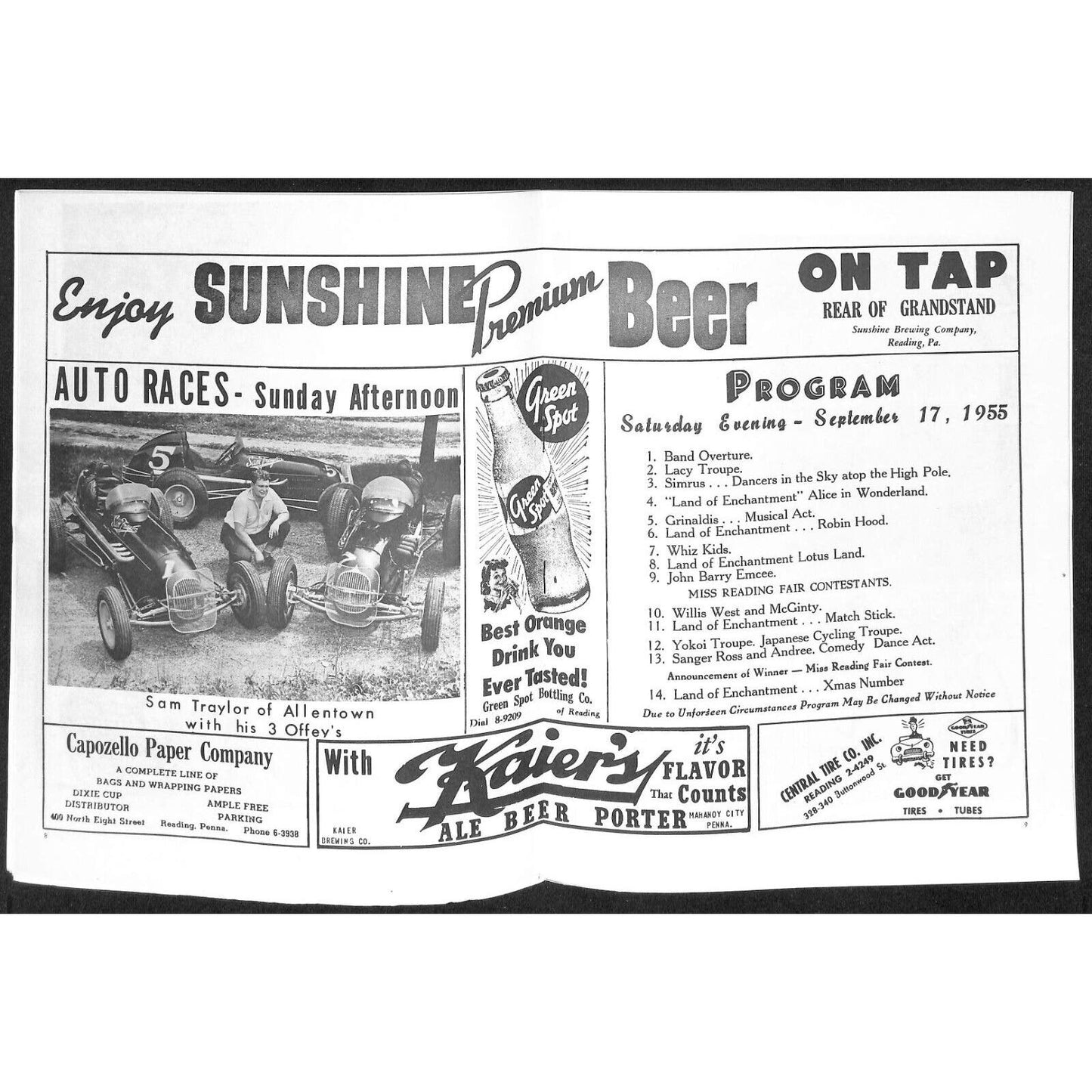 Reading Fair 1955 Program "Miss Reading Fair" Girls & Sunday Racing 16pp* VGC