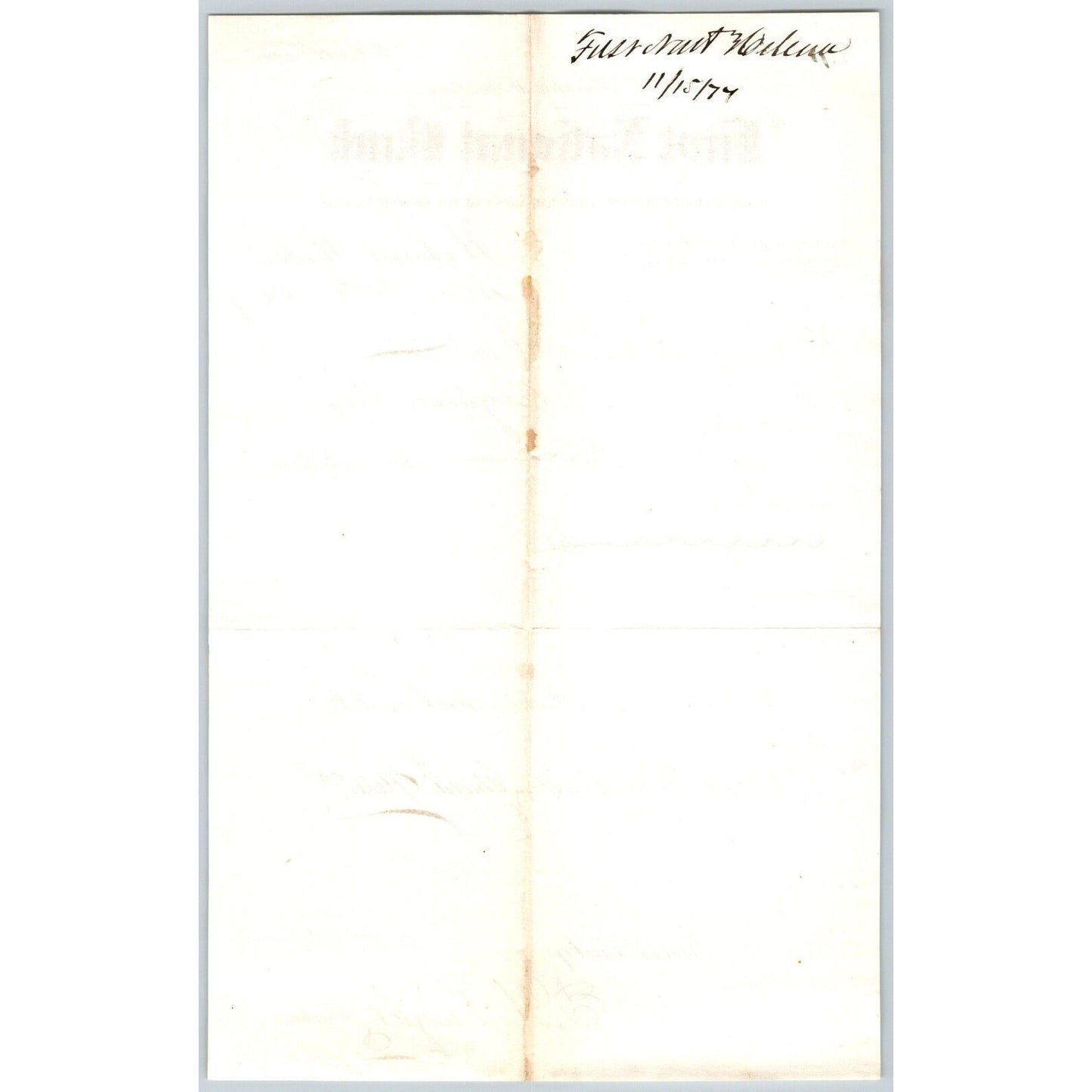 First National Bank Helena, MT 11/12 1877 Payment Advice Henry Elling*