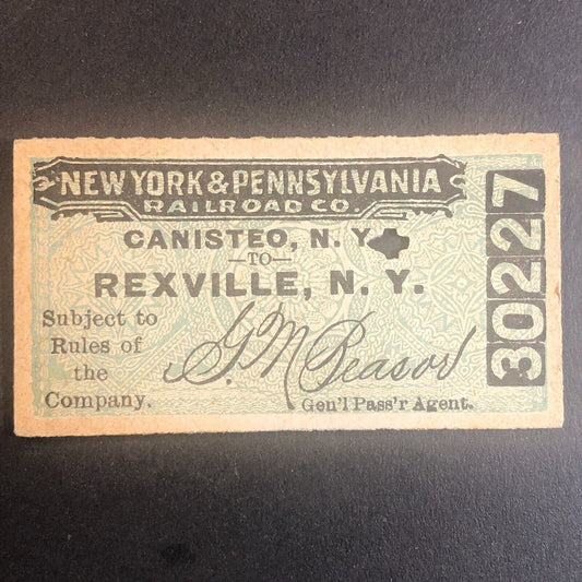 New York & Pennsylvania Railroad July 13 1917 Rexville, NY Ticket #30227