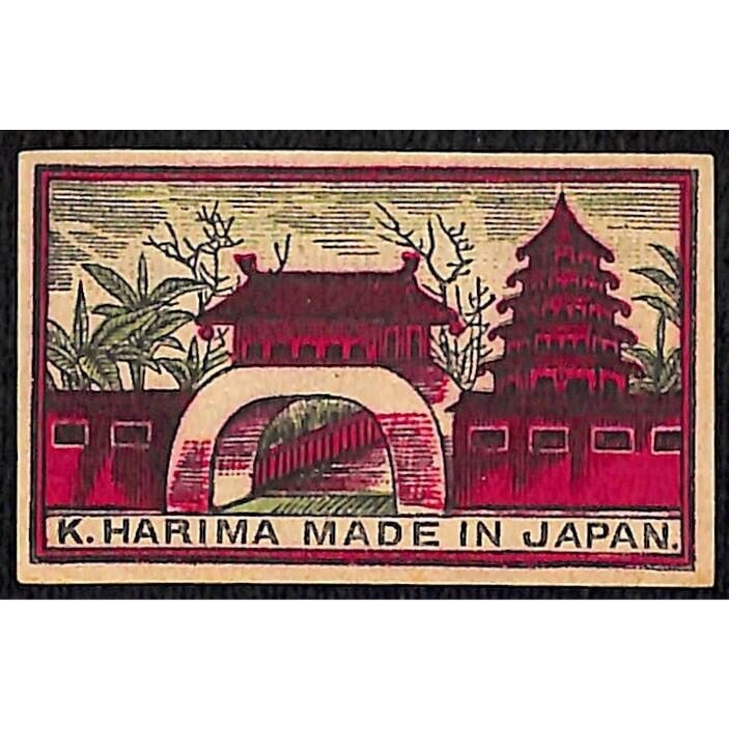 K. Harima Pagoda Made in Japan c1900-1920's Matchbox Label VGC