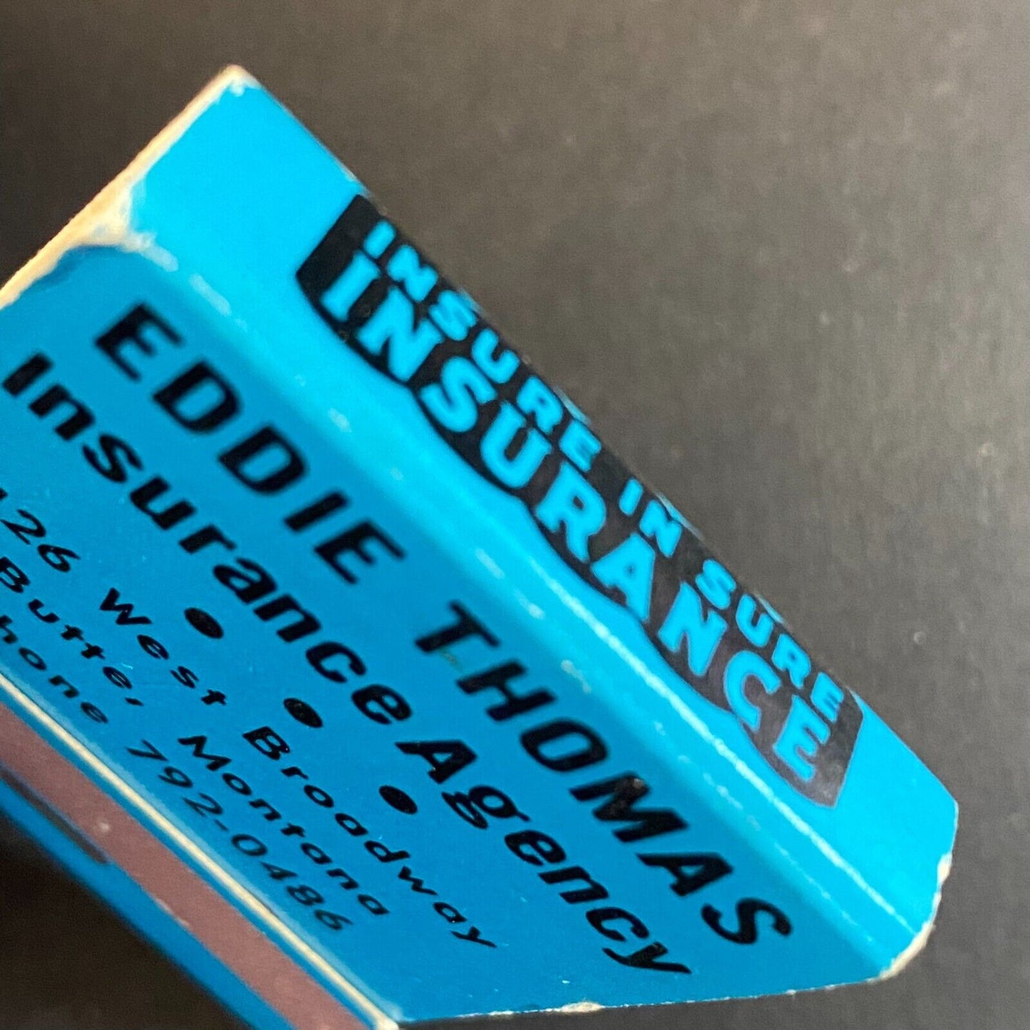 Butte, MT Eddie Thomas Insurance Agency Full Matchbook c1960's-73 VGC