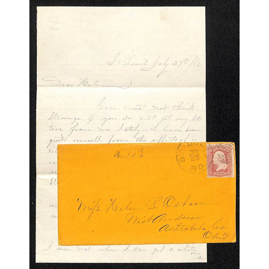 Nelson L. Osborn West Andover, OH 1862? ALS "Bilious Attack" Washington 3c